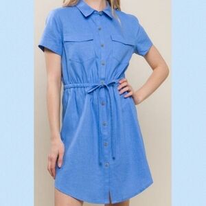 Love Tree Linen-blend Short Sleeve Drawstring Dress medium